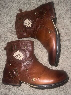 OSSTONE 5008 Men’s Brown Genuine Leather Motorcycle Engineer Ankle Boots wolfe 9